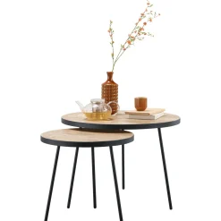 Profijt Meubel Bijzettafelset Zena orange teak 50 en 70 cm rond