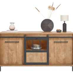 Profijt Meubel Dressoir Alva 90x179x50 cm orange teak met verlichting