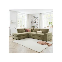 Profijt Meubel Hoekbank links Yukom groen met kussens basic comfort
